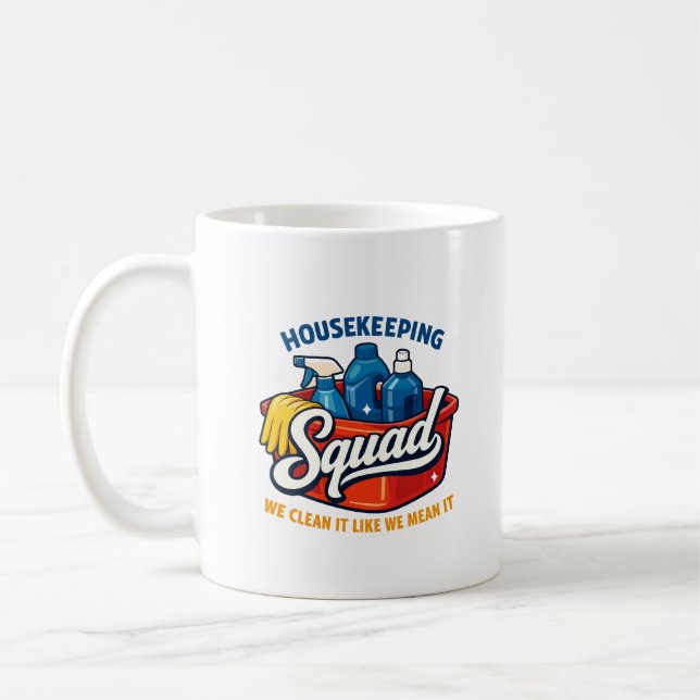Rolig städningssquad Vi städar det hembiträde Kaffemugg (Vänster)
