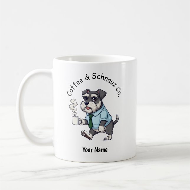 Rolig Standard Schnauzer Hund Affärskostym Kaffe Kaffemugg (Vänster)