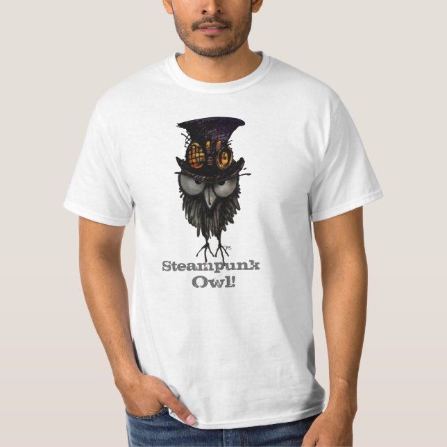 Rolig Steampunk uggla T-shirt (Framsida)