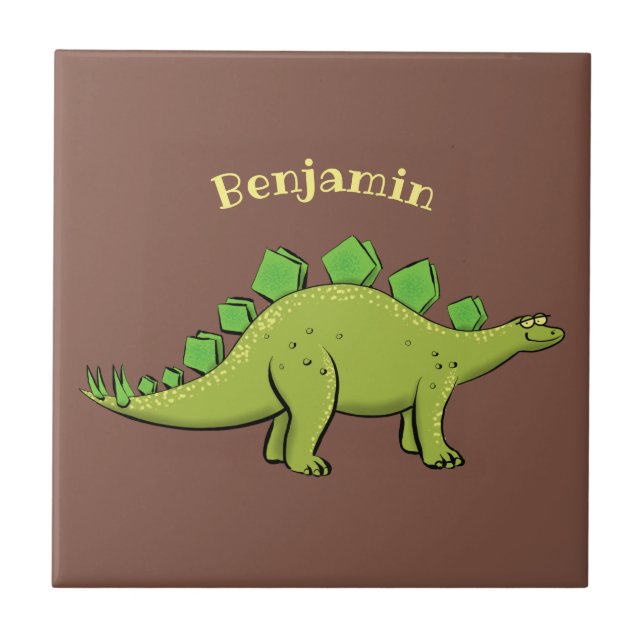 Rolig stegosaurus dinosaur tecknad film kakelplatta (Framsidan)