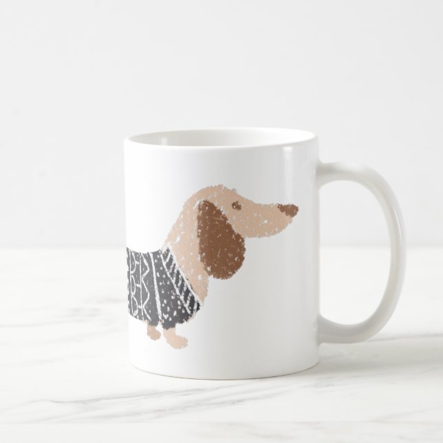 Rolig stickad jultröja för Dachshund i svart mönst Kaffemugg (Höger)