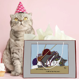 Rolig Stickande Katt Trasslig Garn Hobby Humor