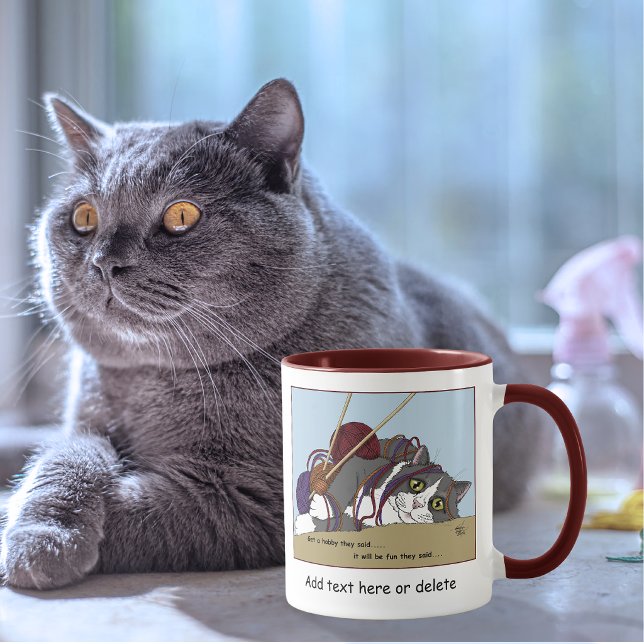 Rolig Stickande Katt Trasslig Garn Hobby Humor Mugg (Skapare uppladdad)
