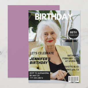 Rolig stilren fototidskrift 88-årsdag inbjudningar