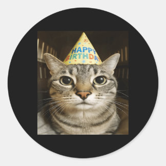 Rolig Stirrande Meme Katt Födelsedags Hälsning S P Runt Klistermärke