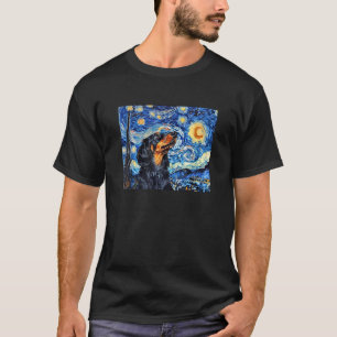 Rolig stjärnklar natt Svart Långhårig Dachshund Kä T Shirt