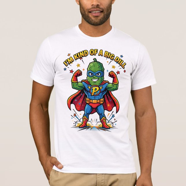 Rolig Stor Dill Gurka Superhjälte Serietidning Gra T Shirt (Framsida)