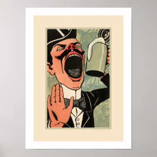 Rolig stor munvintageöl som dricker tecknaden poster