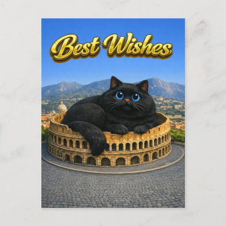 Rolig stor svart katt Romerska Colosseum Välgångaö Vykort