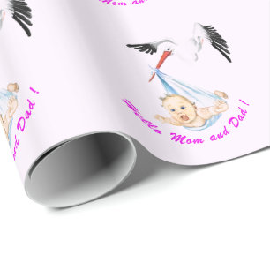Rolig stork som bär bebis shower presentpapper
