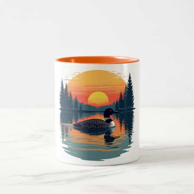 Rolig Storlom – Minnesota Fågelskådare Två-Tonad Mugg (Center)