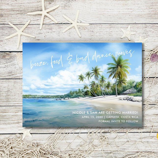 Rolig strandbröllopsfoto Spara datumet (Funny Beach Wedding Photo Save the Date)