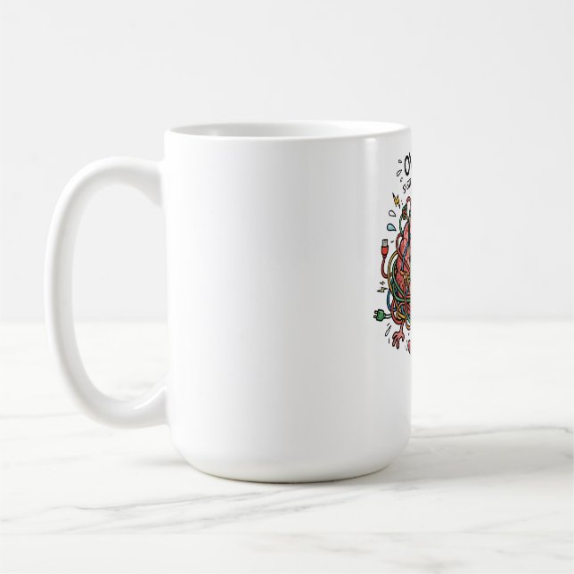 Rolig Stressad Hjärnöverbelastning Trassliga Tråda Kaffemugg (Vänster)