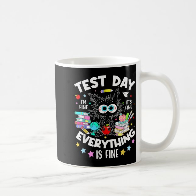 Rolig stressad katt på provdag lärar elev barn kaffemugg (Höger)