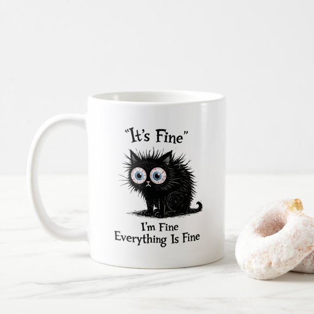 Rolig Stressad Katt T-Shirt – Det är Bra Meme Kaffemugg (Med munk)