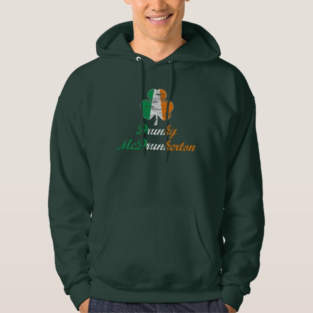Rolig Sts Patrick dagDrunky McDrunkerton Hoodie (Framsida)