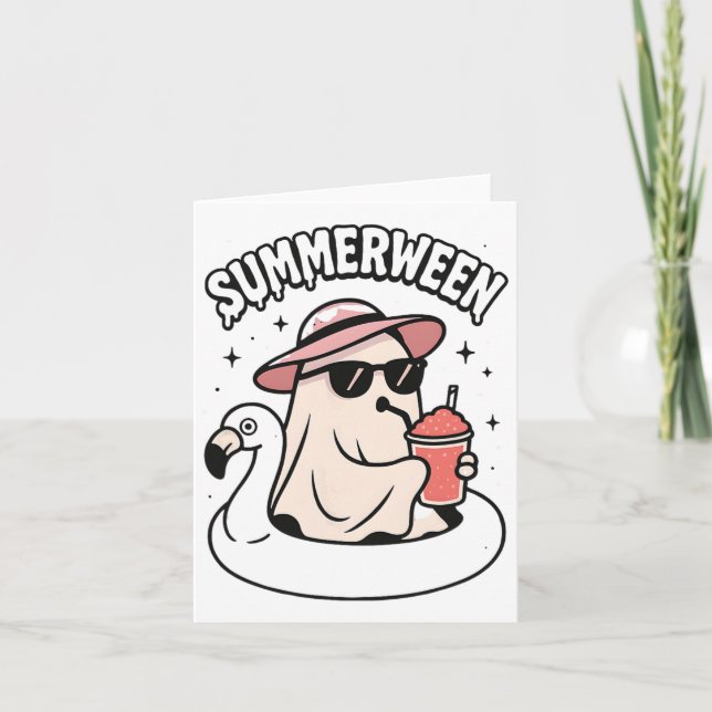 Rolig Summerween-spöke Rosa Flytande I Flamingo C Kort (Framsida)