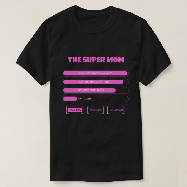 Rolig Super Mamma Statistik T-Shirt - Söt Rosa Mor (Design framsida)