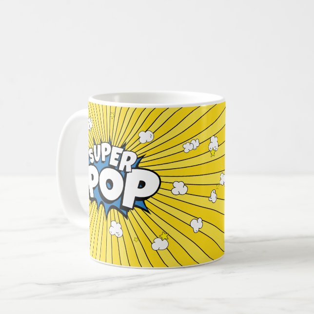 Rolig SUPER POP! Majspopulär Puns | Tecknad serie  Kaffemugg (Framsida vänster)