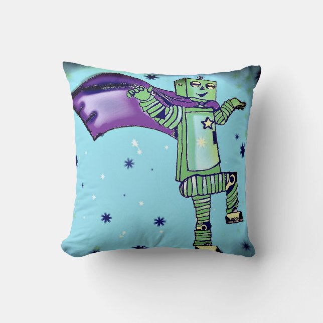 Rolig Superherorobotdekorativ kudde (Framsida)