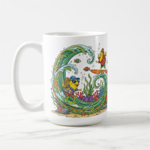 Rolig Surfande Gul Fisk Tropisk Strandfest Shi Kaffemugg