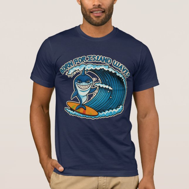 Rolig Surfande Haj T-Shirt för Män & Kvinnor (Framsida)
