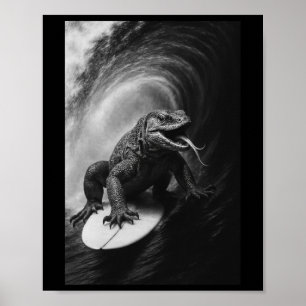 Rolig Surfande Övervakare Lizar Selfie Surfbräda R Poster