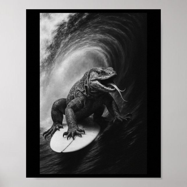 Rolig Surfande Övervakare Lizar Selfie Surfbräda R Poster (Framsidan)