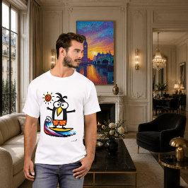 Rolig Surfande Pingvin Tecknad T-Shirt
