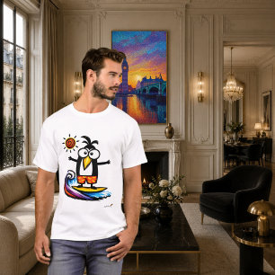 Rolig Surfande Pingvin Tecknad T-Shirt