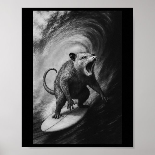 Rolig Surfande Possum Selfie På Surfbräda Strand A Poster (Framsidan)