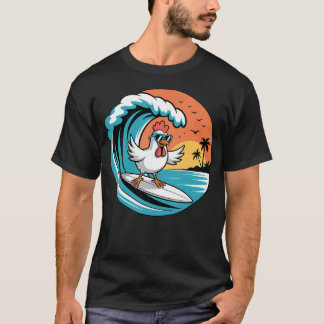 Rolig Surfbräda för Kyckling Beach Sommar Surfing T Shirt