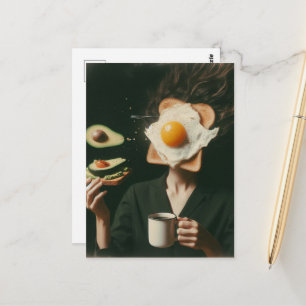 Rolig Surreal Avokadotoast och Kaffe kvinna Vykort