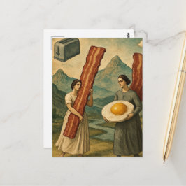 Rolig Surreal Frukost Kvinnor Bacon och Ägg Vykort