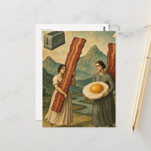 Rolig Surreal Frukost Kvinnor Bacon och Ägg Vykort