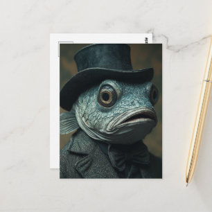 Rolig Surrealistisk Fisk i Kostym Vykort