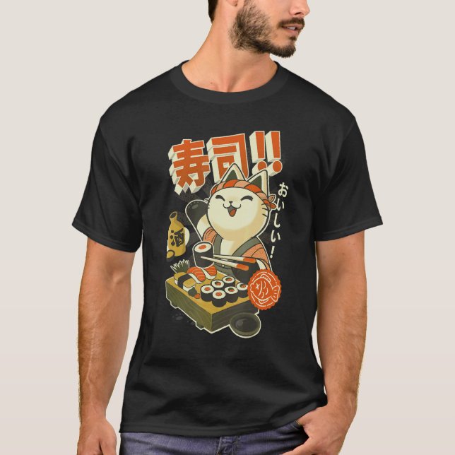 Rolig Sushi Katt Kock T Shirt (Framsida)