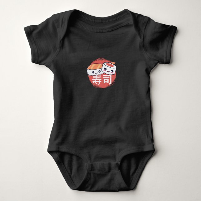Rolig Sushi Serieteckning Design T Shirt (Framsida)