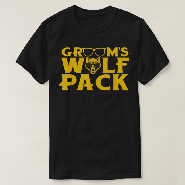 Rolig Svärmannafest Brudgum Wolfpack Bröllopsfest T Shirt (Design framsida)