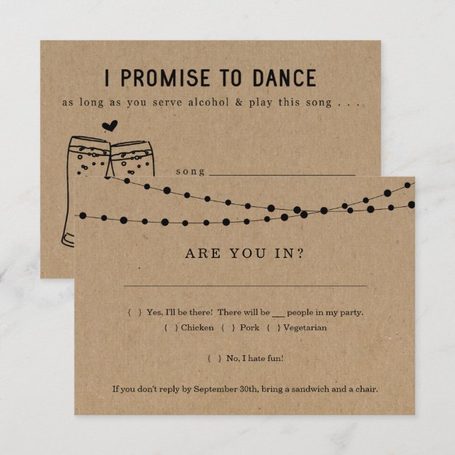 Rolig Svarskort för Bröllopsinbjudan med önskan om Inbjudningar (Fram/baksida)