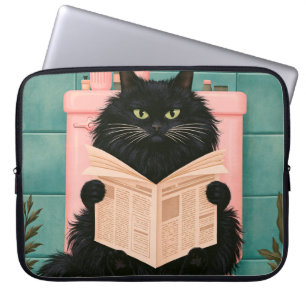 Rolig svart badrumskatt laptop fodral