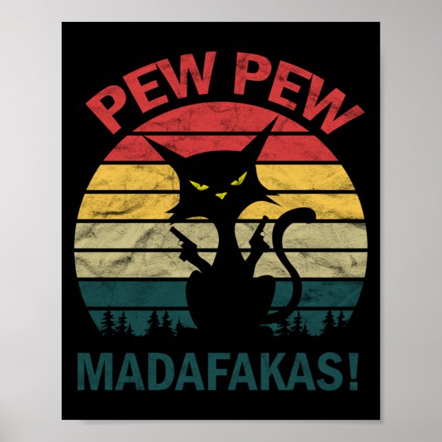 Rolig svart galen Kitty Cat - Pew Pew herr Poster (Framsidan)