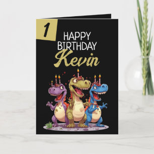 Rolig svart & grön ljus Trex pojke 1-årsdag Kort