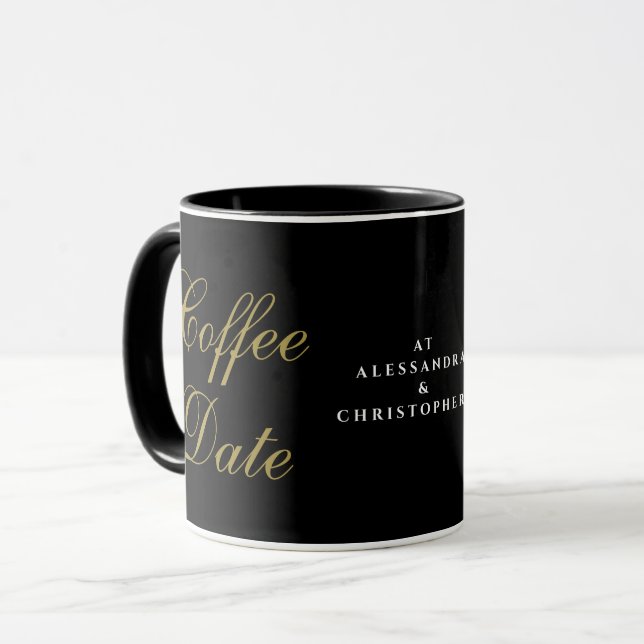 Rolig svart guld Kaffe Datum Värdar Namn Mugg (Framsida vänster)