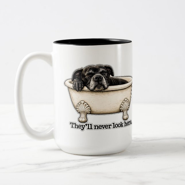 Rolig svart hundmugg Pitbull humor Två-Tonad Mugg (Vänster)