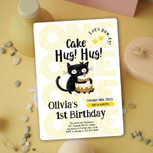 Rolig Svart Katt 1-års Födelsedagsfest Inbjudningar