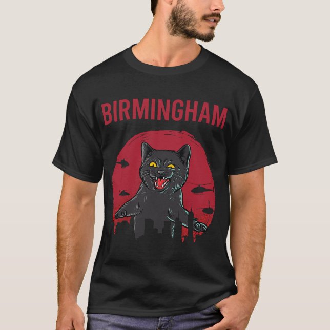 Rolig svart katt Birmingham T Shirt (Framsida)