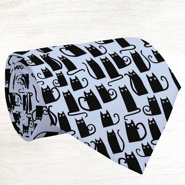 Rolig svart katt blå slips (Fun kitty cat neck tie for pet and animal lovers)