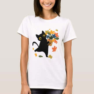 rolig svart katt blad fall Hej hösten T Shirt