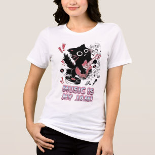 Rolig svart katt elektrisk gitarr T-Shirt
